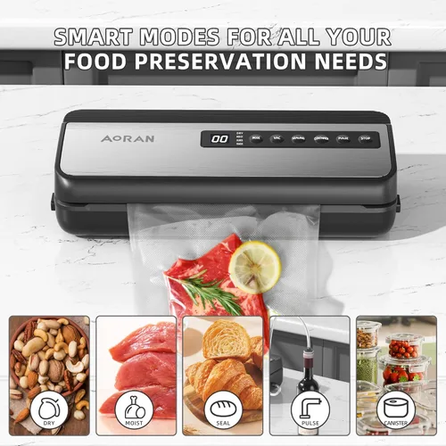 Miniatura 2 de Máquina selladora al vacío de 80 KPa, potente sellador al vacío de alimentos compacto con bolsas de almacenamiento, incluye 10 bolsas, 1 rollo