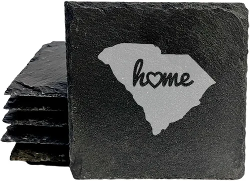 Miniatura 45 de Rustic Slate Coasters Set of 6, Round 4" with South Carolina 'Home Sweet Home' Design, for Holidays, Birthdays, Housewarming, She-Shed, Man Cave