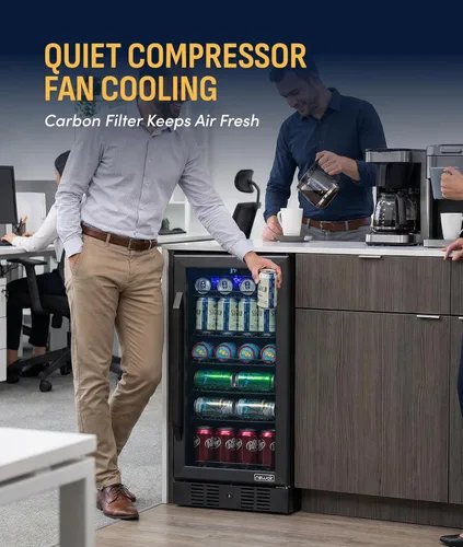 Miniatura 6 de NewAir Refrigerador de bebidas integrado para 96 latas, mini refrigerador pequeño de 15 pulgadas para dormitorio, bar en casa u oficina, Acero