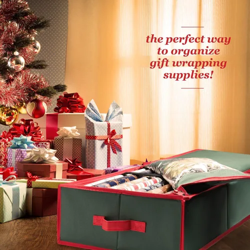 Miniatura 2 de Organizador de papel de regalo de alta calidad, soporte para papel de regalo con bolsillos adicionales para decoraciones navideñas, asas reforzadas