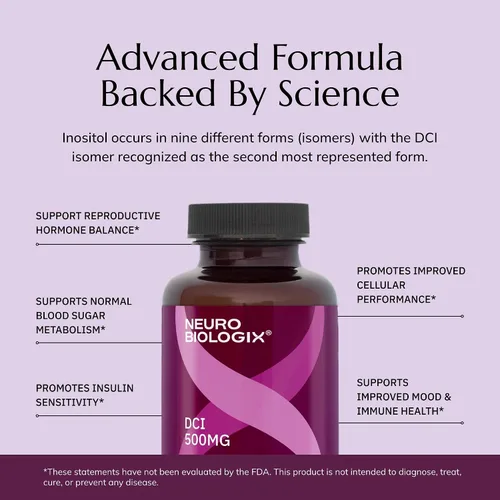Miniatura 7 de Neurobiologix D-Chiro Inositol 500 MG, suplemento de inositol de alta potencia, equilibrio energético y hormonal para mujeres y hombres, apoya