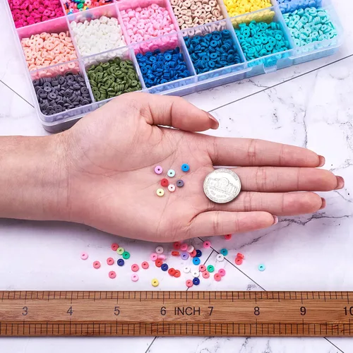 Miniatura 4 de Cheriswelry - Cuentas de arcilla de 0.157 in, 9200 cuentas de arcilla polimérica Heishi, 24 colores, planas, redondas, hechas a mano, disco