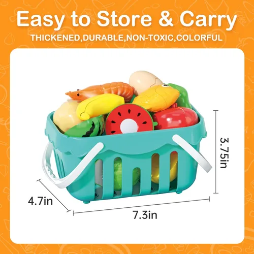 Miniatura 9 de Juego de cocina de 130 piezas, ollas de juego de cocina para niños, sartenes, utensilios de cocina, alimentos diarios, frutas y verduras, cesta