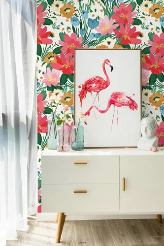 Miniatura 5 de Papel tapiz floral removible botánico de primavera para baño, papel tapiz botánico para inquilinos botánicos, papel tapiz de contacto de flores