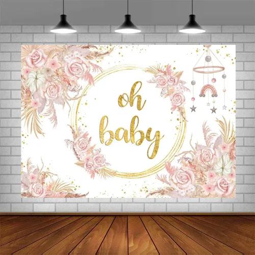 Miniatura 4 de SENDY Telón de fondo bohemio de 7 x 5 pies para niña, diseño floral rosa para baby shower, decoración de fiesta de baby shower, fiesta de baby