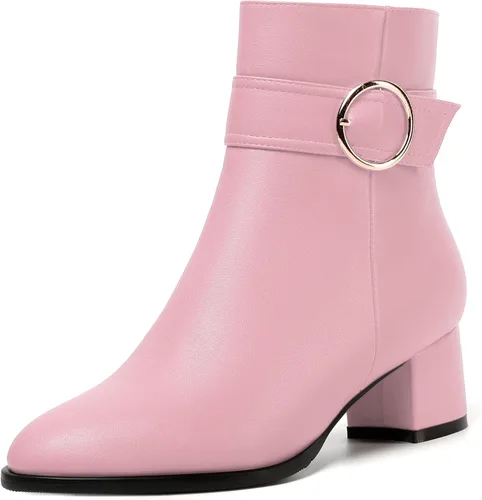 Miniatura 16 de NUMALEO Botas de tobillo de mujer con cremallera mate, puntera redonda, para fiesta, con tacón bajo grueso sólido, 5 cm
