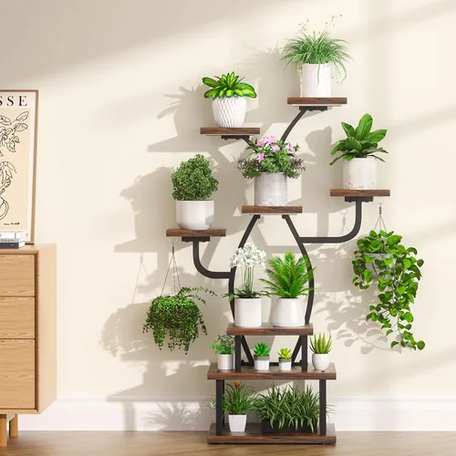 Miniatura 8 de Tovve Soporte para plantas de interior con luz de crecimiento, estante pequeño de 8 niveles de 48 pulgadas, soporte de esquina para plantas