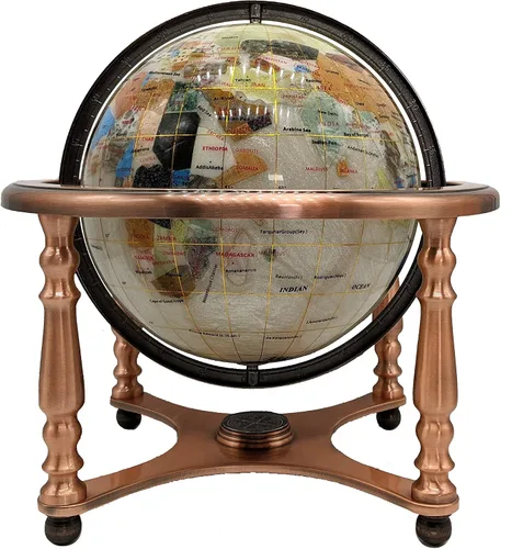 Miniatura 12 de Globo del mundo con piedras preciosas de océano azul con soporte de aleación de zinc plateado de 4 patas (8.661 in/9 pulgadas, 4 patas/azul océano)