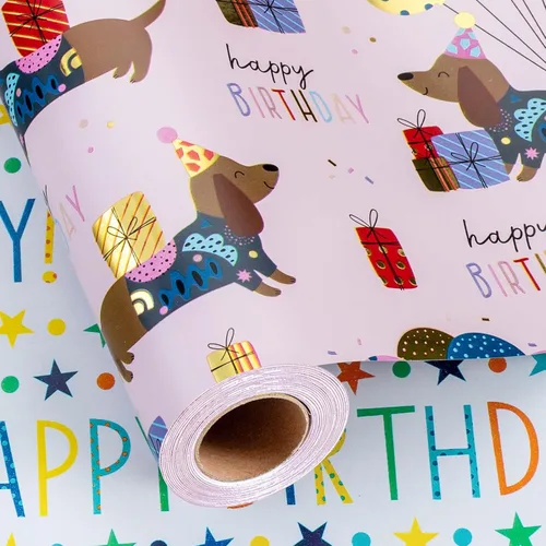 Miniatura 45 de Burymento Papel de regalo de animales, diseño reversible de lunares, envoltura de regalo para baby shower, cumpleaños, San Valentín, día