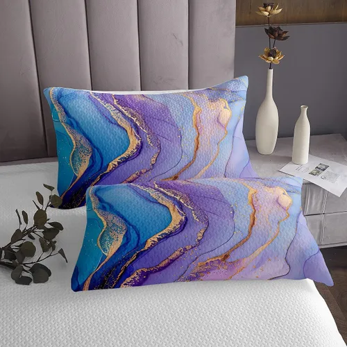Miniatura 4 de Erosebridal Juego de colcha de mármol tamaño Queen con diseño de mármol morado y azul, juego de edredón de lentejuelas bronceadas con grano de Multi