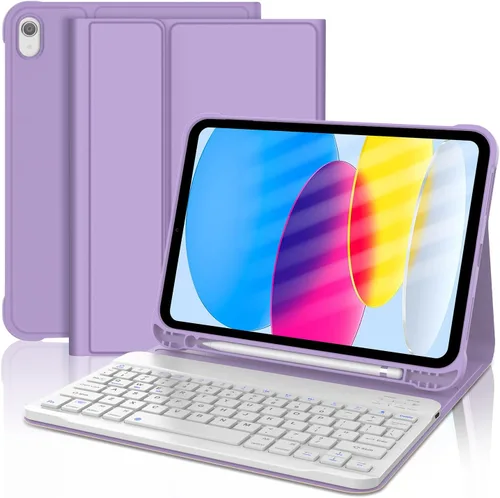 Miniatura 9 de KVAGO Funda para iPad (A16) de 11ª y 10ª generación con teclado, teclado desmontable inalámbrico retroiluminado de 7 colores, funda de teclado folio