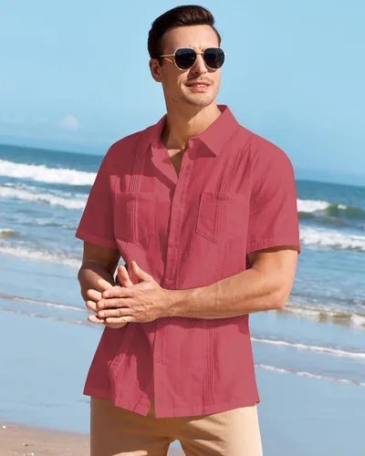 Miniatura 3 de Guayabera - Camisas para hombre, estilo cubano, camisas de lino con botones para hombre