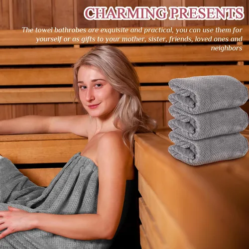 Miniatura 33 de 4 toallas envolventes para mujer, bata de spa con cierre ajustable, parte superior elástica, envoltura ligera para baño y ducha