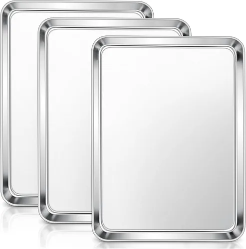 Miniatura 21 de E-far Mini bandeja para horno tostador, bandeja para hornear galletas de acero inoxidable de 9.4 x 7.3 pulgadas, bandeja pequeña de metal no tóxico