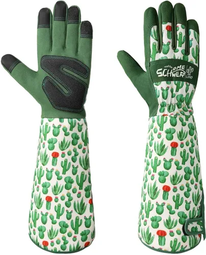 Schwer Guantes de jardinería para mujer, guantes de poda de rosas con protección de antebrazo, transpirables y cómodos, guantes de jardín largos con