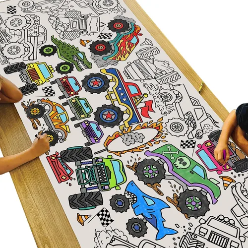 Tiny Expressions Póster para colorear de Monster Truck para niños, mantel grande para colorear de 30 x 72 pulgadas, para fiestas de cumpleaños