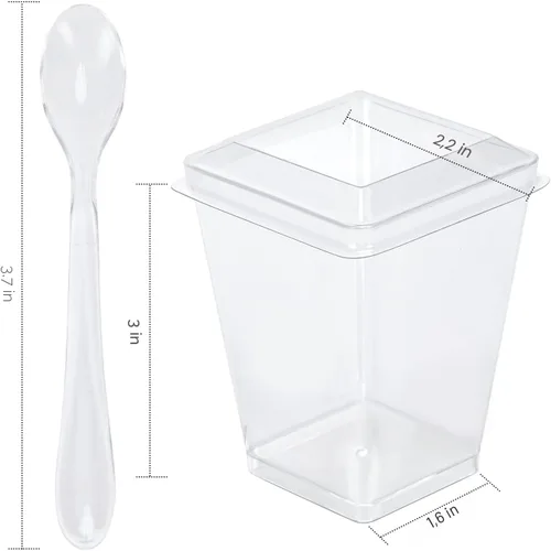 Miniatura 2 de EASERCY Paquete de 100 tazas de postre de plástico de 5 onzas con tapas, taza de yogur para parfait/aperitivo con tapas para fiestas, mini tazas