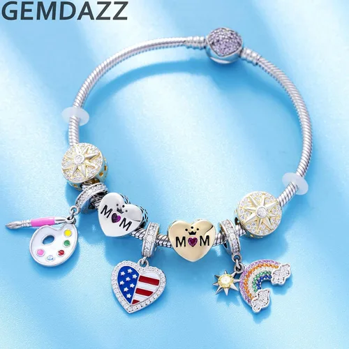Miniatura 6 de GEMDAZZ Juego de 2 piezas de paleta de artista y pinceles de pintura y dije de amor reina mamá en plata de ley 925, regalo para abuelaesposa, Plata