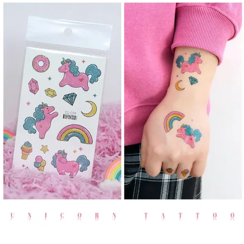 Miniatura 6 de Yobbai Tatuajes temporales con purpurina para niños, estilos mixtos de mariposa, panda, criatura marina, sirena y dinosaurio, tatuajes falsos