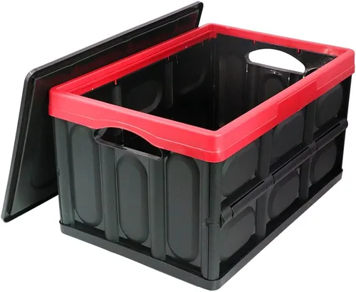 GUOZI Contenedor de almacenamiento plegable de 30 litros con tapa, caja de almacenamiento plegable de plástico duradero, contenedor organizador