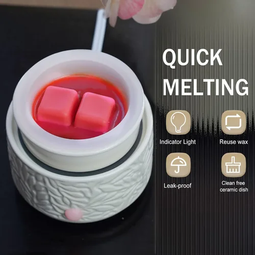 Miniatura 4 de Calentador de cera derretida con 1 plato de silicona, quemador de cera de velas, calentador de aceite cerámico 3 en 1, derretidor eléctrico de cera