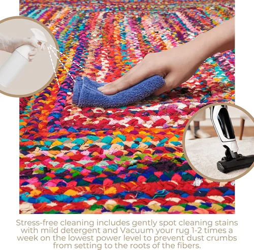 Miniatura 6 de RAJRANG Alfombra reversible Chindi de trapo, de algodón de 2 x 3 pies, hecha a mano, trenzada, multicolor, alfombra bohemia