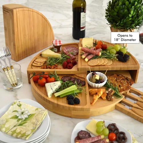 Miniatura 2 de Picnic at Ascot NCAA Texas Longhorns Tabla de queso de bambú para charcutería con juego de cuchillos y marcadores de queso