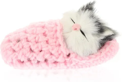Ciieeo Muñeca de gato dormido en pantufla, mini gatito en zapato con sonidos de miauros, juguete de mano, regalo para niños y niñas, decoración de