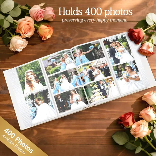 Miniatura 4 de Wedding Photo Album 4x6 with 400 Pockets, Custom Engraved Beige Leather Memory Book for Engagement, Bridal Shower & Keepsake Gift, Beige Leather