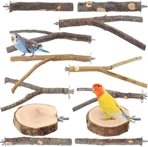Miniatura 11 de 8 Piezas de Perchas de Aves Naturales de Madera para Jaula, Soporte y Plataforma de Perca para Loros, Accesorios para Jaula de Pájaros