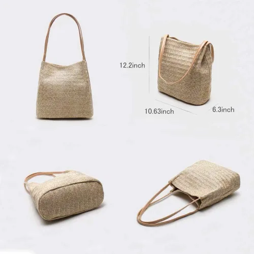 Miniatura 4 de Aphoraeny Bolsa de playa de paja para mujer, bolsa de hombro, bolso de mano para mujer
