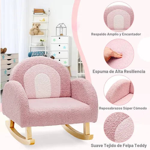 Miniatura 5 de INFANS Sofá para niños, mecedora para niños pequeños con marco de madera maciza, diseño antivuelcos, tela de felpa, sillón infantil para guardería
