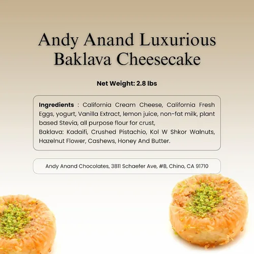 Miniatura 5 de ANDY ANAND CHOCOLATIER Lujosa tarta de queso Baklava: fusión de miel turca y crema de California - Delicia de postre gourmet de 9 pulgadas, 2.8