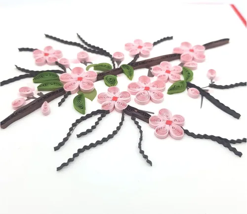 Miniatura 3 de Tarjeta de felicitación japonesa de flor de durazno Feliz año nuevo 3D Quilling Card Flower Papel hecho a mano – Tarjeta de felicitación
