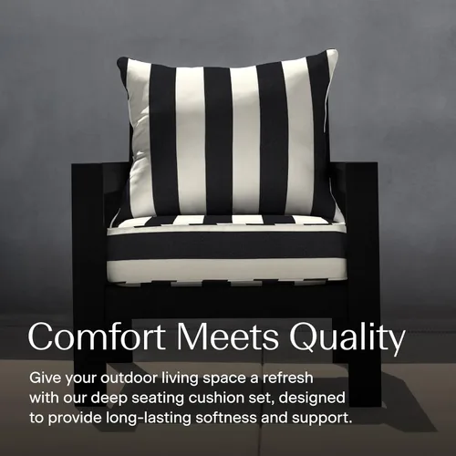 Miniatura 2 de Honeycomb Outdoor Heritage - Asiento profundo, 23 x 25 pulgadas, cojín para silla Cabana Stripe negro y marfil con funda extraíble, para muebles
