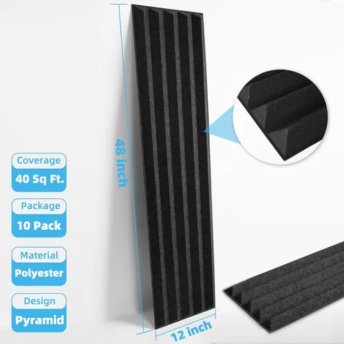 Miniatura 8 de Art3d Paquete de 10 paneles acústicos despegables y adhesivos con cinta acrílica - 12 x 48 pulgadas, paneles de pared de poliéster autoadhesivos que