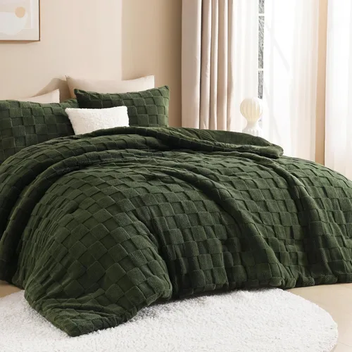 Miniatura 8 de Litanika - Juego de edredón esponjoso tamaño individual color beige, 3 piezas, ropa de cama de sherpa de felpa cálida para invierno, juego de cama