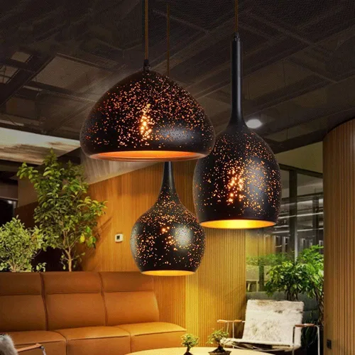 Miniatura 2 de Nordic Vintage Industrial Rust Pendant Light Farmhouse Metal Wrought Iron Ceiling Hanging Lighting E27/E26 Sockets Chandelier for Bar Restaurant