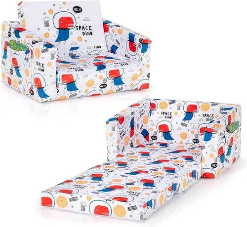 Miniatura 11 de Costzon Sofá para niños, sofá infantil abierto 2 en 1 con tela de terciopelo, bolsillos de almacenamiento, reposabrazos para niños pequeños, cama