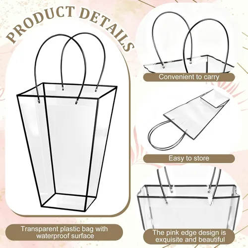 Miniatura 3 de Yexiya 12 bolsas florales grandes transparentes para ramo de flores a granel con asa transparente para regalo de boda, regalo de boda, regalo