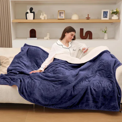 Miniatura 16 de Manta Eléctrica Tipo Throw, Manta de Calentamiento Rápido con Protección contra Sobrecalentamiento, Manta Térmica de Sherpa con 5 Niveles de Aqua
