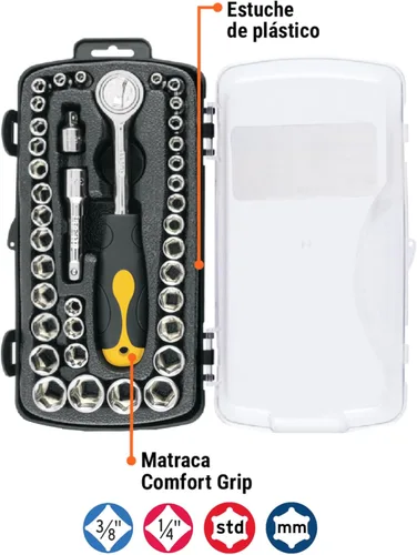 Miniatura 2 de Dados, Mesa 1/4 y 3/8 ', 39 piezas, Pretul