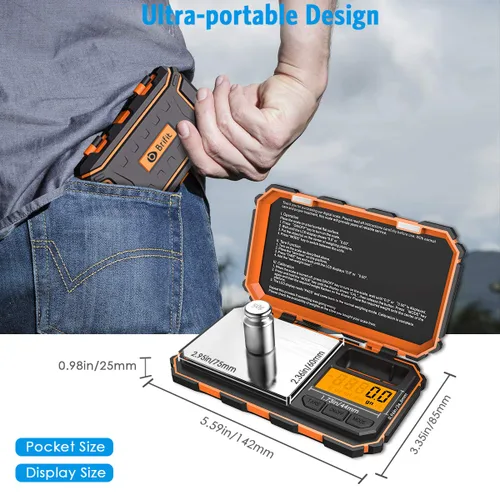 Miniatura 5 de AMIR Báscula digital de bolsillo, escala de gramo 7.05 oz/0.00 oz, 6 unidades de conversión inteligente con función de calibración y tara, pantalla
