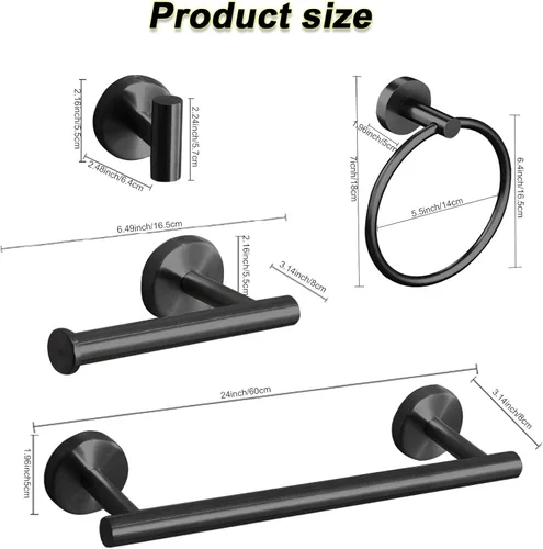 Miniatura 6 de Cilee Juego de 10 accesorios de baño negro mate, anillo de barra de toalla negro de 24 pulgadas+soporte para papel higiénico+gancho para toalla