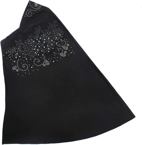Miniatura 4 de Chal de una sola pieza para mujer, con apliques de encaje musulmán con diamantes de imitación