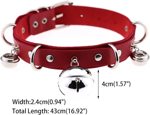 Miniatura 2 de FM FM42 Multicolor PU Simulated Leather Black-tone Silver-tone 4cm Large Bell Rivets Neckband Choker Necklace