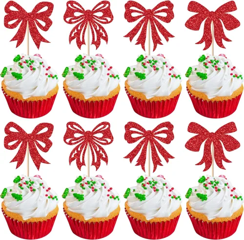 Miniatura 25 de Paquete de 24 Adornos para Cupcakes de Feliz Navidad, Adornos para Cupcakes para Revelación de Género, Adornos para Cupcakes de Árbol de Navidad, 5