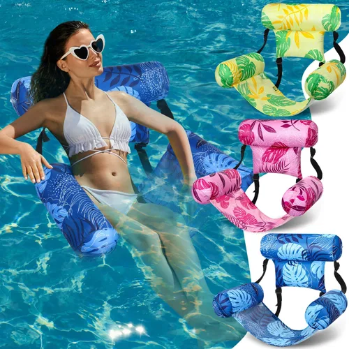 Paquete de 3 flotadores inflables para piscina, sillas flotantes para adultos, hamaca ajustable, silla flotante de agua, natación, patrón de plantas
