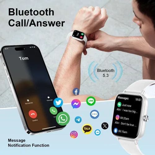 Miniatura 2 de Reloj inteligente para mujeres y hombres, reloj inteligente con pantalla táctil HD de 1.83 pulgadas con llamadas Bluetooth, hacer llamadas, Blanco