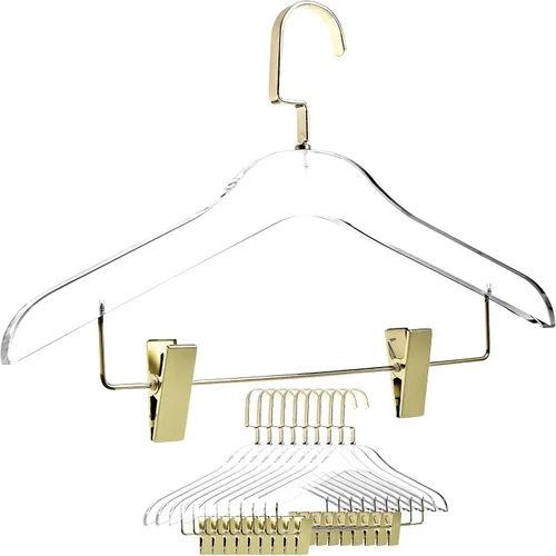 Miniatura 10 de Designstyles - Perchas de acrílico transparente, paquete de 10 organizadores de armario elegantes y resistentes con ganchos de acero cromados, Negro